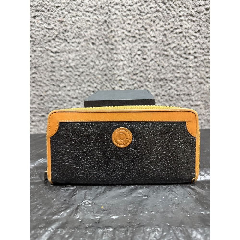 Vintage 70's 80's Christian Dior Pebbled Leather Zip-Around Continental Wallet